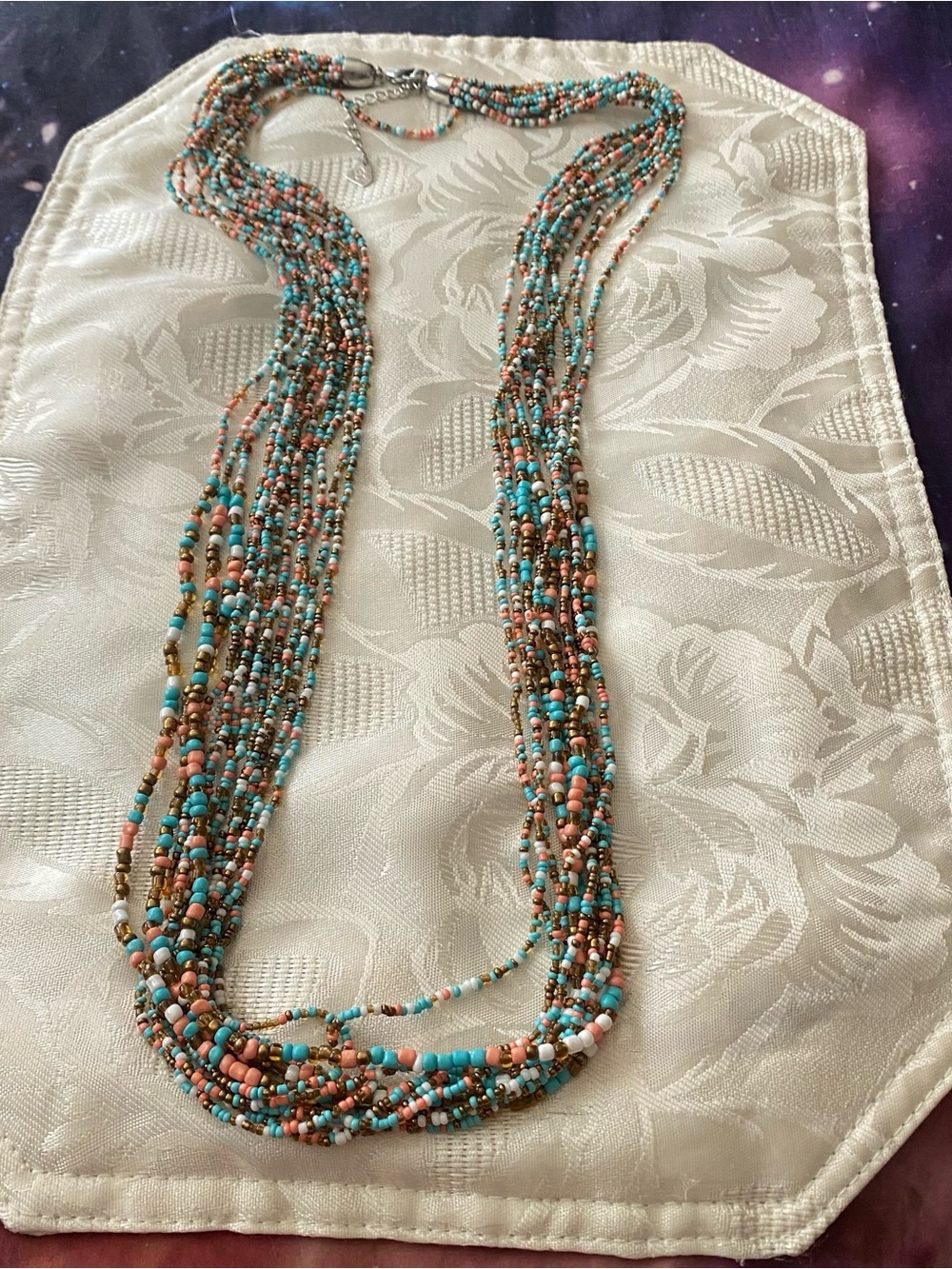 Park Lane 36” Multi 12 Strand Seed Bead Necklace Boho Teal Brown Orange